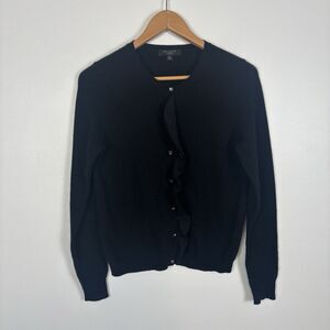 Ann Taylor Womens XS Cashmere Button Front Ruffle Cardigan Sweater